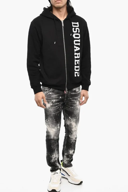 Sale Felpa in Cotone con Chiusura Zip E Logo Laterale Uomo Felpe