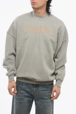 Clearance Felpa in Cotone Garzato ETERNAL con Logo Floccato Uomo Felpe