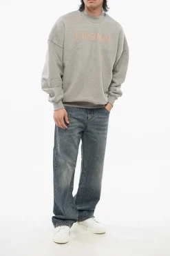 Clearance Felpa in Cotone Garzato ETERNAL con Logo Floccato Uomo Felpe
