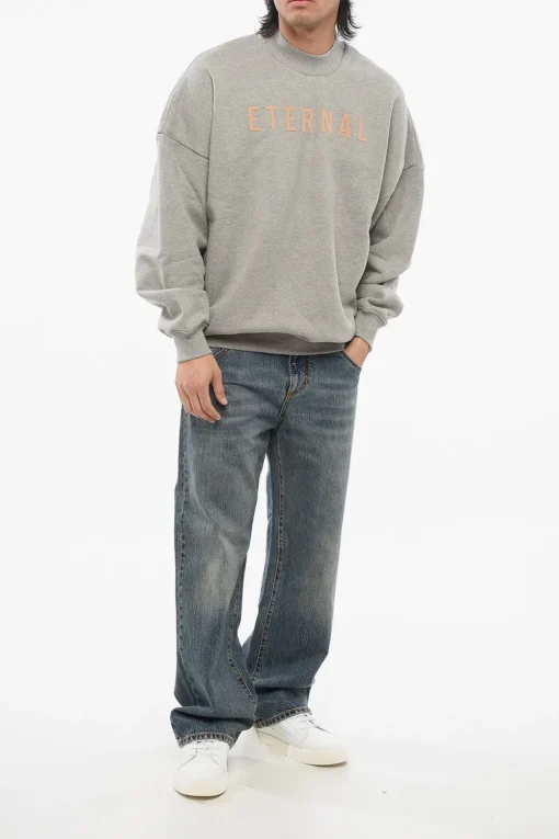 Clearance Felpa in Cotone Garzato ETERNAL con Logo Floccato Uomo Felpe