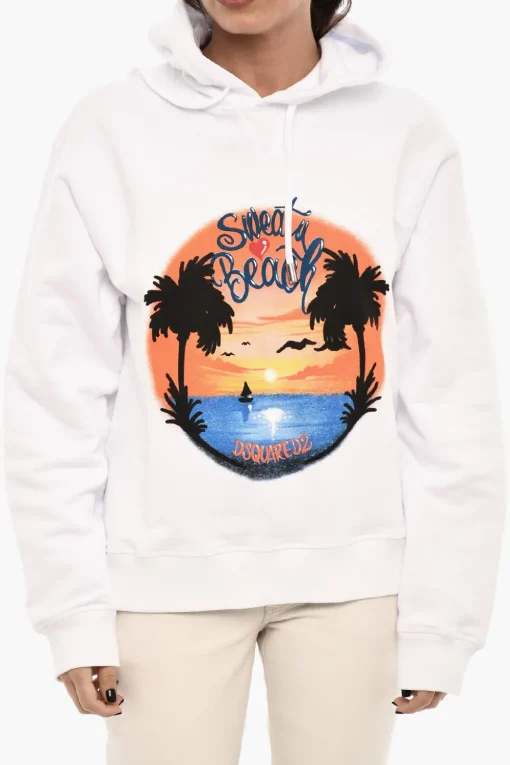 Felpa In Cotone Hoodie Stampata>Dsquared2 Sale