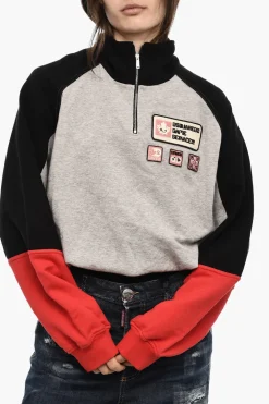 Felpa In Cotone Mezza Zip con Patches>Dsquared2 Hot