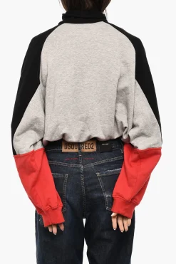 Felpa In Cotone Mezza Zip con Patches>Dsquared2 Hot