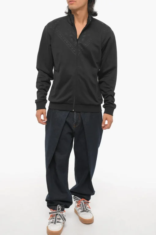 Outlet Felpa in Tinta Unita Motivo Bandana con Chiusura Zip Uomo Felpe