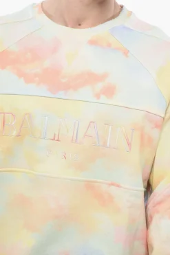 Felpa Logata con Dettagli Distressed></noscript>Balmain Online