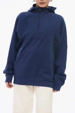 Fashion Felpa Mock Neck in Misto Cotone con Half Zip Donna Felpe