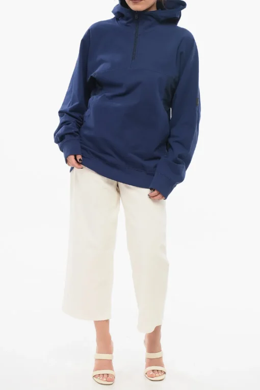 Fashion Felpa Mock Neck in Misto Cotone con Half Zip Donna Felpe