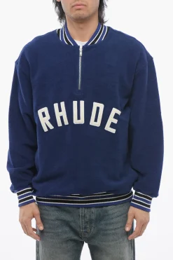 Felpa Varsity in Cotone Spugnato con Mezza Zip>Rhude Online