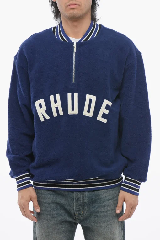 Felpa Varsity in Cotone Spugnato con Mezza Zip>Rhude Online