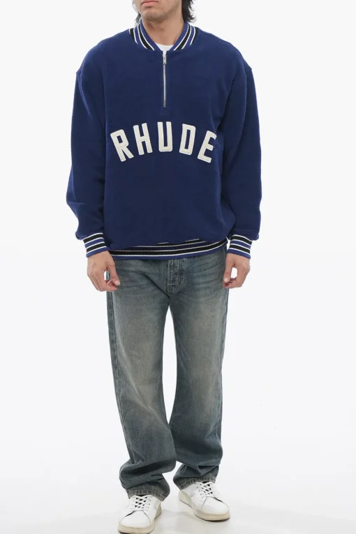 Felpa Varsity in Cotone Spugnato con Mezza Zip>Rhude Online