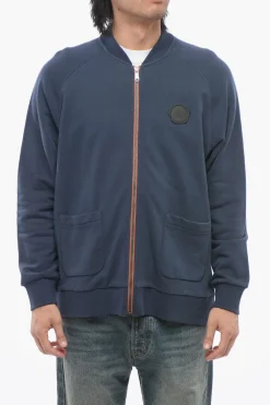 Clearance Felpa Zip-up in Cotone Garzato con Tasche a Toppa Uomo Felpe