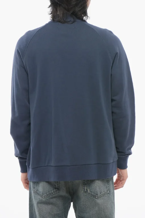 Clearance Felpa Zip-up in Cotone Garzato con Tasche a Toppa Uomo Felpe