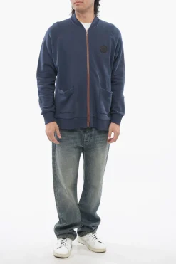 Clearance Felpa Zip-up in Cotone Garzato con Tasche a Toppa Uomo Felpe