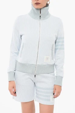 Outlet Felpa Zip-up in Misto Seta Motivo Awning Donna Felpe