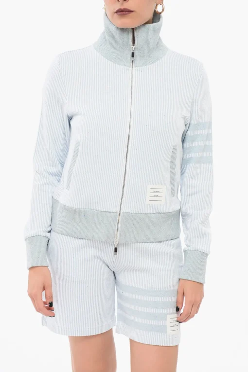 Outlet Felpa Zip-up in Misto Seta Motivo Awning Donna Felpe