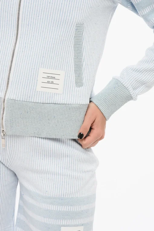 Outlet Felpa Zip-up in Misto Seta Motivo Awning Donna Felpe