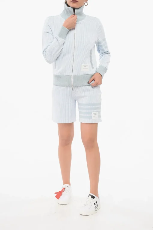 Outlet Felpa Zip-up in Misto Seta Motivo Awning Donna Felpe