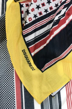 Foulard in Cotone a Righe con Stampa Stelle></noscript>Dsquared2 Outlet