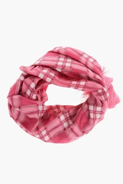 Outlet Foulard in Seta a Quadri con Nappine Donna Sciarpe E Foulard