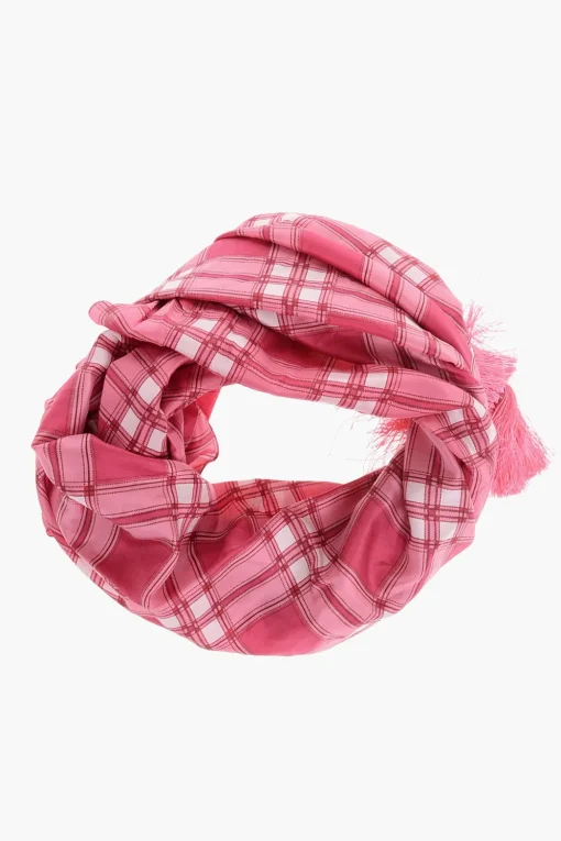 Outlet Foulard in Seta a Quadri con Nappine Donna Sciarpe E Foulard