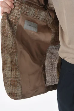 Outlet giacca a 2 bottoni motivo plaid in lino e lana vergine due spacchi revers classico Uomo Giacche