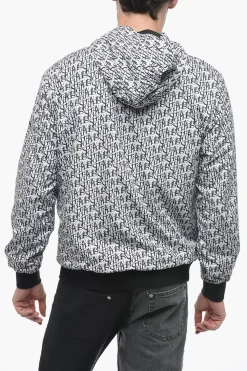 Fashion Giacca a Vento con Cappuccio e Stampa Logo Uomo Giubbotti
