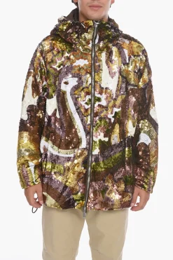 Giacca A Vento Imbottita Con Cappuccio Ricoperta Di Paillettes>Dsquared2 New