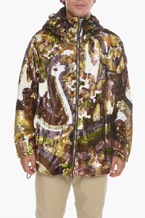 Giacca A Vento Imbottita Con Cappuccio Ricoperta Di Paillettes>Dsquared2 New