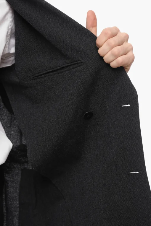 Outlet Giacca Doppio Petto in Lana e Lino Due Spacchi Revers a Lancia Uomo Giacche