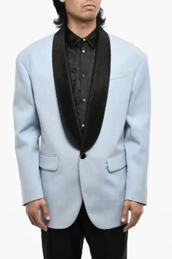 Outlet Giacca Oversize A 1 Bottoni in Cottone con Rever in Strass Uomo Giacche