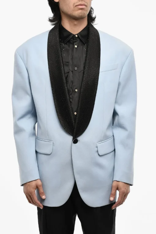 Outlet Giacca Oversize A 1 Bottoni in Cottone con Rever in Strass Uomo Giacche