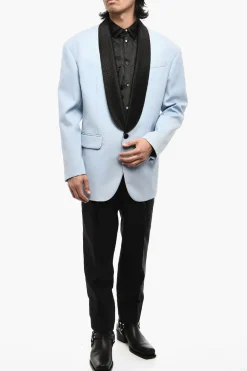 Outlet Giacca Oversize A 1 Bottoni in Cottone con Rever in Strass Uomo Giacche
