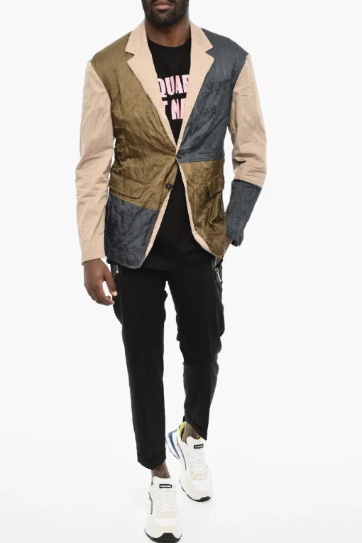 Clearance Giacca Sfoderata a 2 Bottoni Color Block Uomo Giacche
