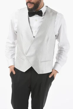 Outlet Gilet ACADEMY CERIMONIA Bicolore in Seta con Logo All-Over sul Retro Uomo Giacche