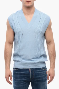 Gilet Cable Knit in Misto Cotone con Collo a V>Viktor & Rolf Sale