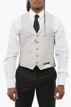 Fashion Gilet In Lana 5 Bottoni Con Tasche A Filo Uomo Giacche