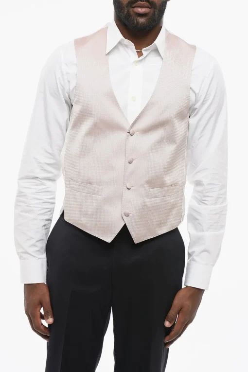 Sale Gilet In Seta 4 Bottoni Ricamata Uomo Giacche