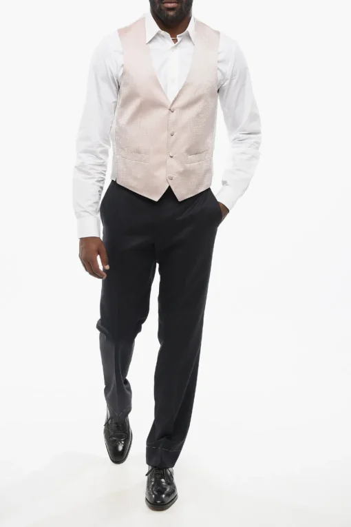 Sale Gilet In Seta 4 Bottoni Ricamata Uomo Giacche
