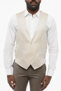 Sale Gilet In Seta Ricamata 4 Bottoni Con Tasche A Filo Uomo Giacche