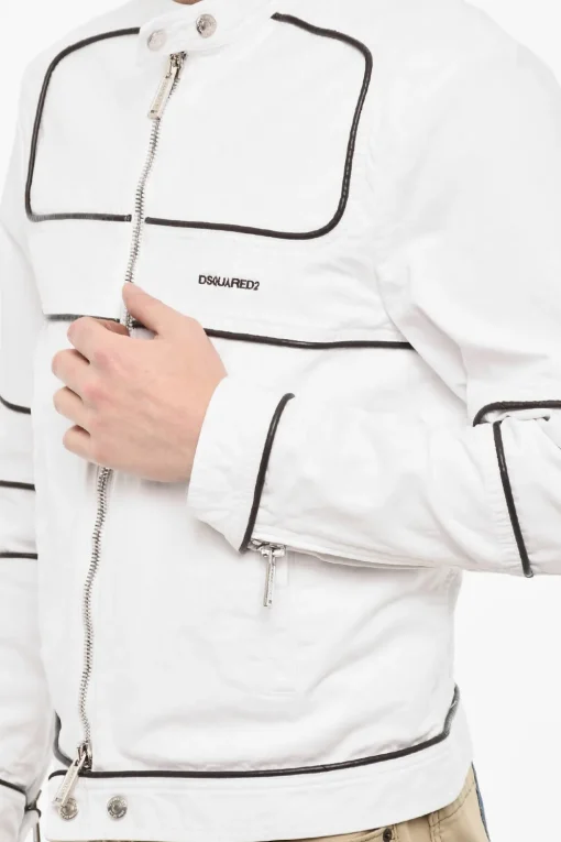 Giubbotto Biker In Cotone Con dettagli In Pelle Vegana>Dsquared2 Discount