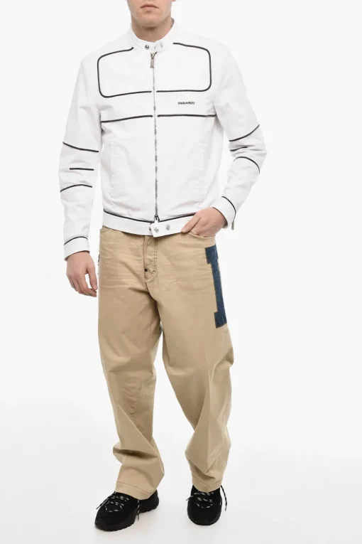 Giubbotto Biker In Cotone Con dettagli In Pelle Vegana>Dsquared2 Discount