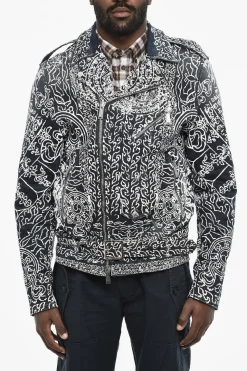 Sale Giubbotto Biker In Denim Stampato Uomo Giubbotti