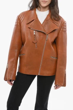 Giubbotto Biker in Pelle con Effetto Vintage>Prada Best