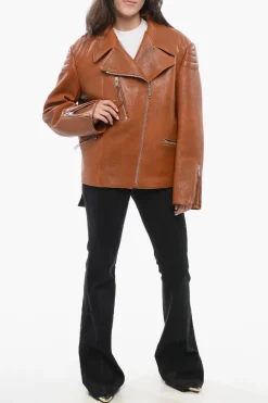 Giubbotto Biker in Pelle con Effetto Vintage></noscript>Prada Best