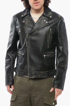 Discount Giubbotto Biker in Pelle Effetto Vintage Uomo Giubbotti