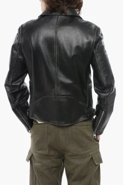 Discount Giubbotto Biker in Pelle Effetto Vintage Uomo Giubbotti