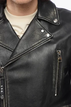Discount Giubbotto Biker in Pelle Effetto Vintage Uomo Giubbotti