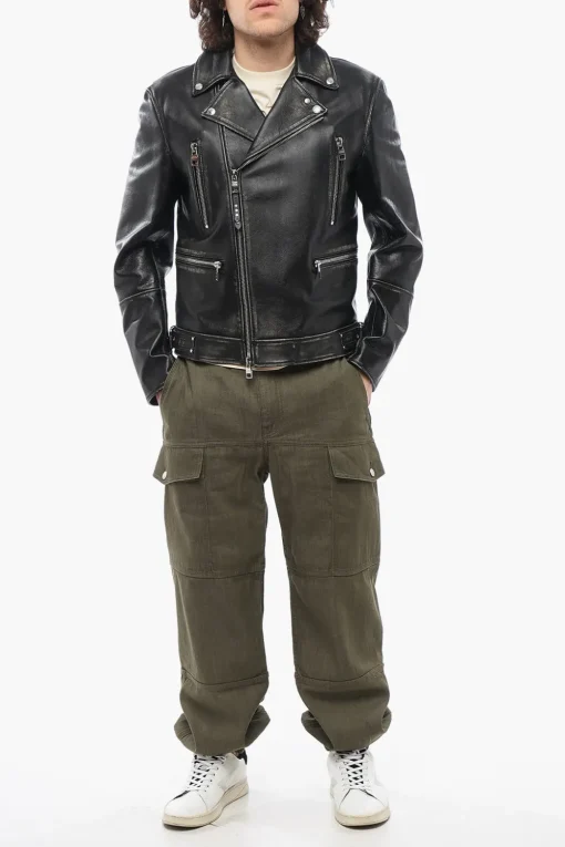 Discount Giubbotto Biker in Pelle Effetto Vintage Uomo Giubbotti