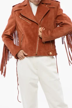Giubbotto Biker In Suede Con Frange>Balmain Hot