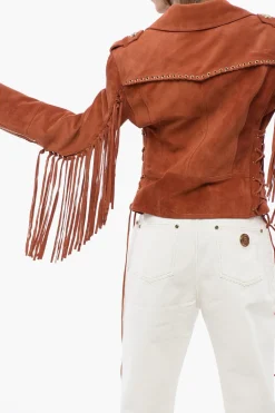 Giubbotto Biker In Suede Con Frange>Balmain Hot